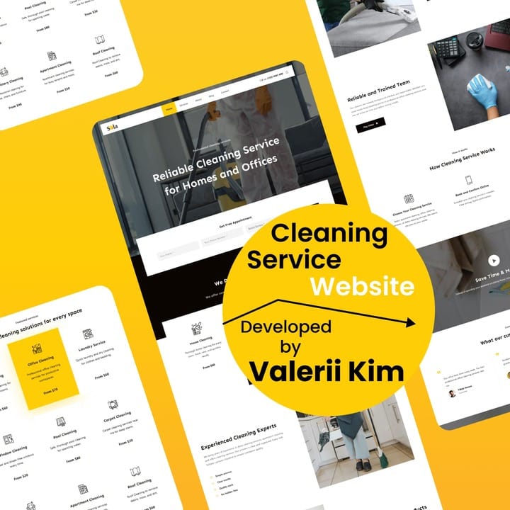 Professional cleaning service website for Sola Chicago, designed and developed by Valerii Kim, featuring a booking system and service cards.